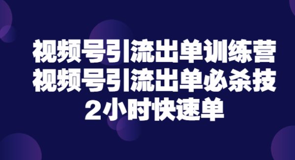 视频号引流出单训练营，视频号引流出单必杀技，2小时快速单（价值9999）