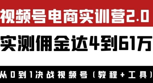 外面收费1900×视频号电商实训营2.0：实测佣金达4到61万（教程 工具）