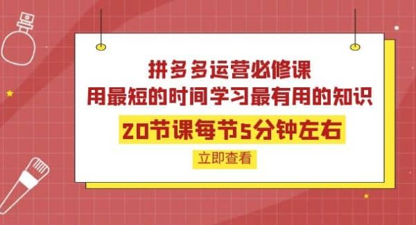 拼多多运营必修课：20节课每节5分钟左右，用最短的时间学习最有用的知识