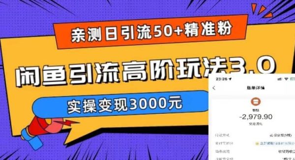 实测日引50 精准粉，闲鱼引流高阶玩法3.0，实操变现3000元