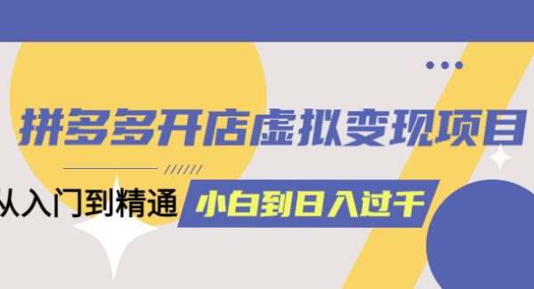 拼多多开店虚拟变现项目：入门到精通 从小白到日入1000（完整版）6月13更新