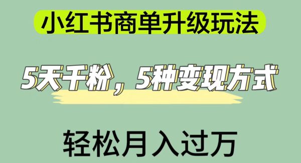 小红书商单升级玩法，5天千粉，5种变现渠道，轻松月入1万