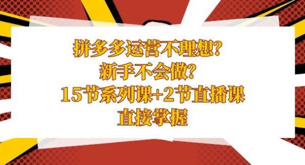 拼多多运营不理想？新手不会做？15节系列课 2节直播课，直接掌握