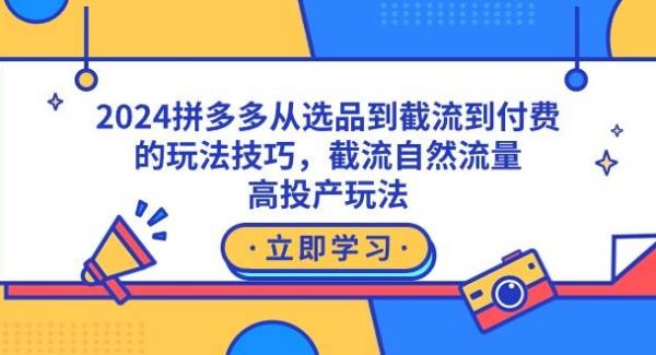 2024拼多多从选品到截流到付费的玩法技巧，截流自然流量玩法，高投产玩法