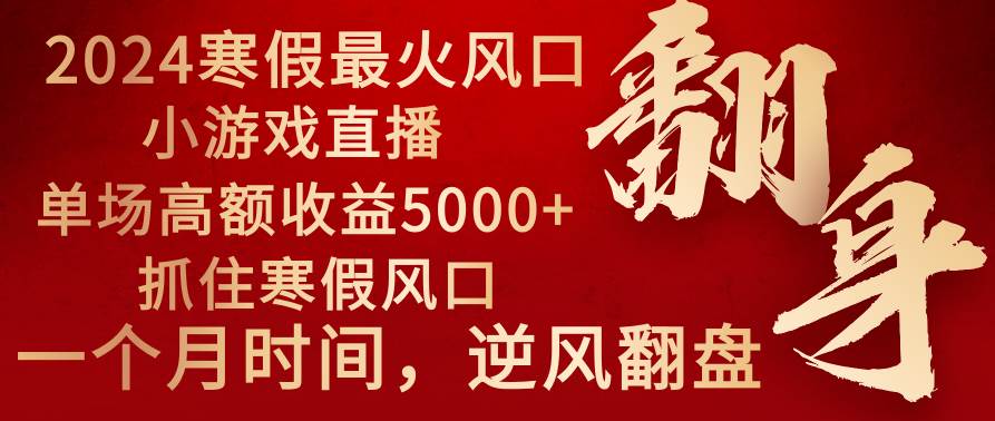 2024年最火寒假风口项目 小游戏直播 单场收益5000+抓住风口 一个月直接提车