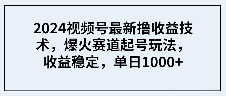 2024视频号最新撸收益技术，爆火赛道起号玩法，收益稳定，单日1000+