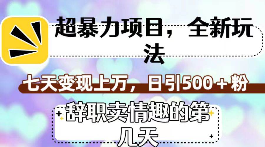 超暴利项目，全新玩法（辞职卖情趣的第几天），七天变现上万，日引500+粉