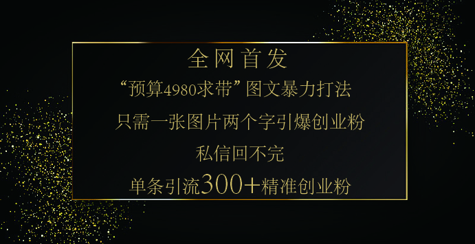 小红书，“预算 4980 带我飞” 的神奇图片引流法，堪称涨粉核武器！只需一张图，就能单条笔记凭借此方法，轻松引流 300 + 精准创业粉！